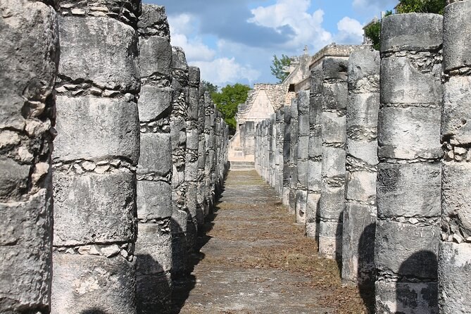 The rows of carved stone columns beside the Temple of the Warriors at Chichén Itzá