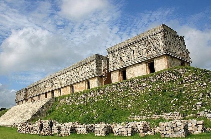 The long facade of the Governor's Palace at Uxmal on its raised platform